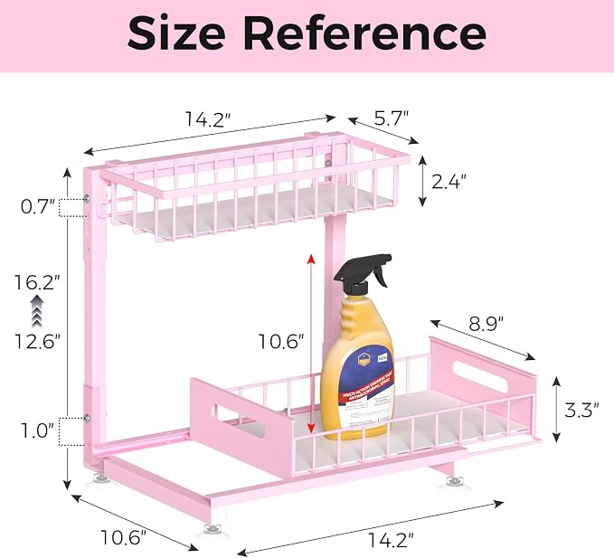 L-Shaped Under Sink Organizer, 2 Pack 2-Tier Pull Out Metal Kitchen Cabinet - Image 6