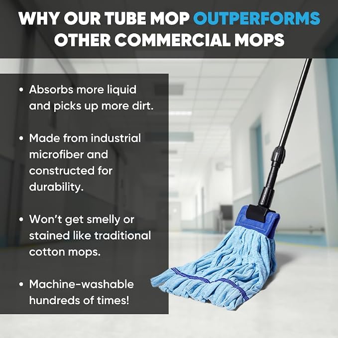 Commercial Mop Head Replacement – 1 Pack Medium Red Microfiber Tube Mop | - Image 2