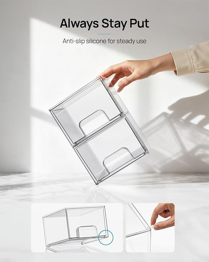 Vtopmart 4 Pack Small Clear Stackable Storage Drawers, Acrylic Bathroom Makeup - Image 6