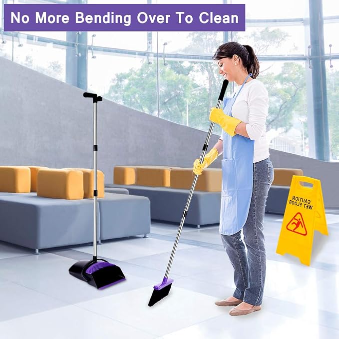 Broom and Dustpan Set, Upright Purple Broom - Image 5