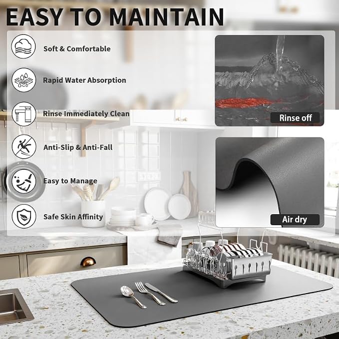 Dish Drying Mat for Kitchen Counter, Heat Resistant Drainer Mats - Image 4