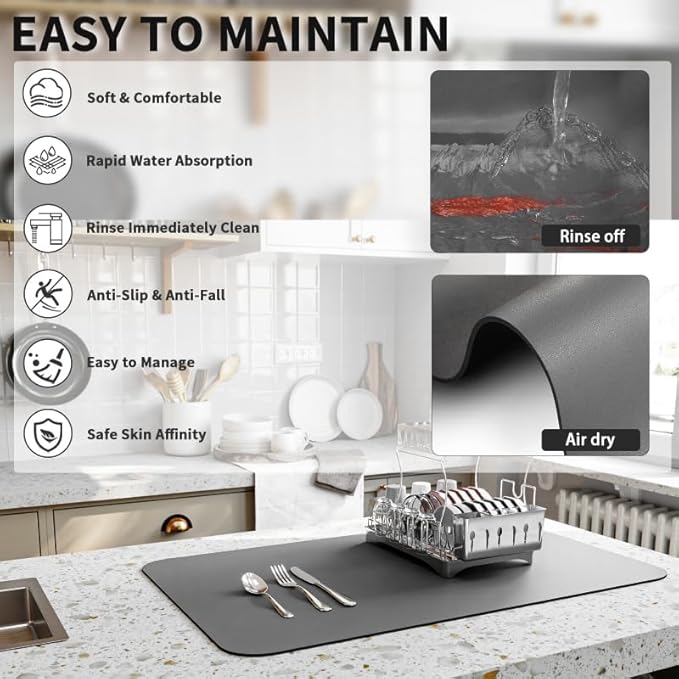 Dish Drying Mat for Kitchen Counter, Heat Resistant Drainer Mats - Image 4