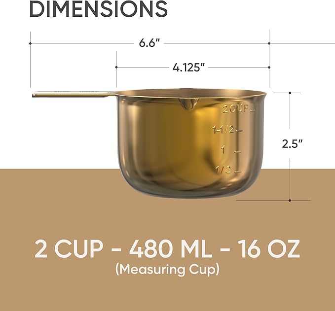 Color Up 2 Cup Measuring Cup, 480ml Gold Stainless Steel Metal Measuring Scoop - Image 3