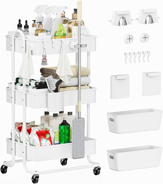3 Tier Metal Rolling Utility Cart Organizer, Cleaning Supplies Carts by Unknown