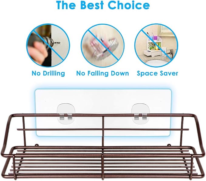 Nieifi Shower Caddy Shelf with Hooks Storage Rack Organizer Adhesive Stainless - Image 3