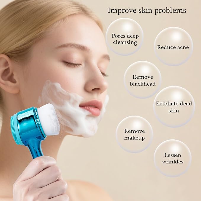 Face Brush 2 in 1, Facial Cleansing Exfoliating Scrubber Brush, Silicone Double - Image 4