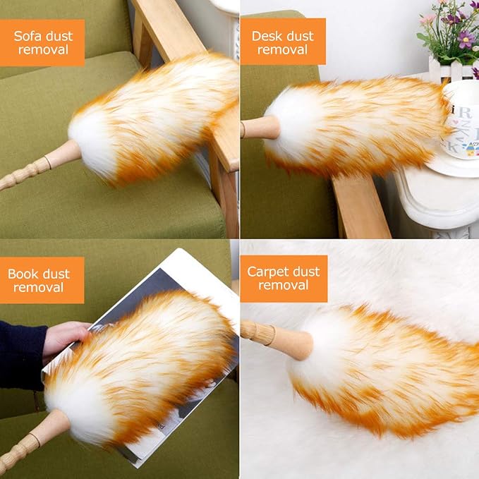 Lambswool Dusters with Wooden Handle, Anti Static Soft Wool Duster Dust Cleaner - Image 3