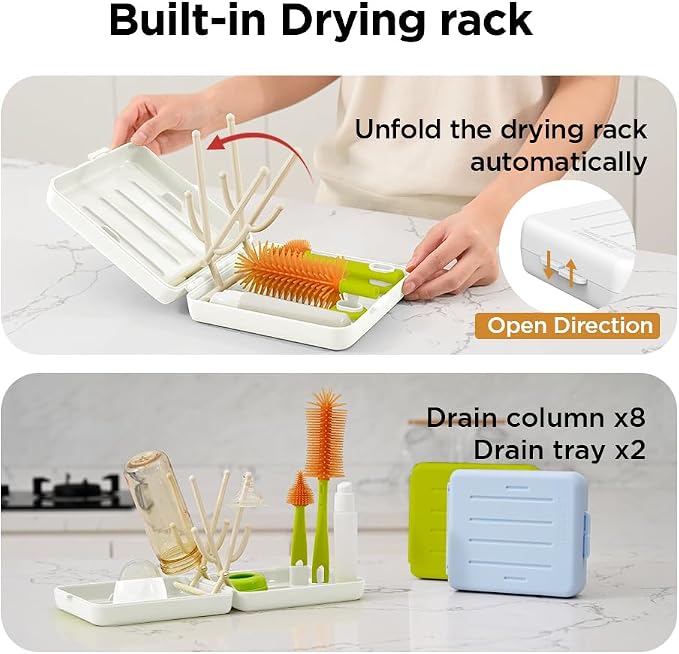 Travel Bottle Brush with Portable Bottle Drying Rack, Baby Bottle Brush - Image 3