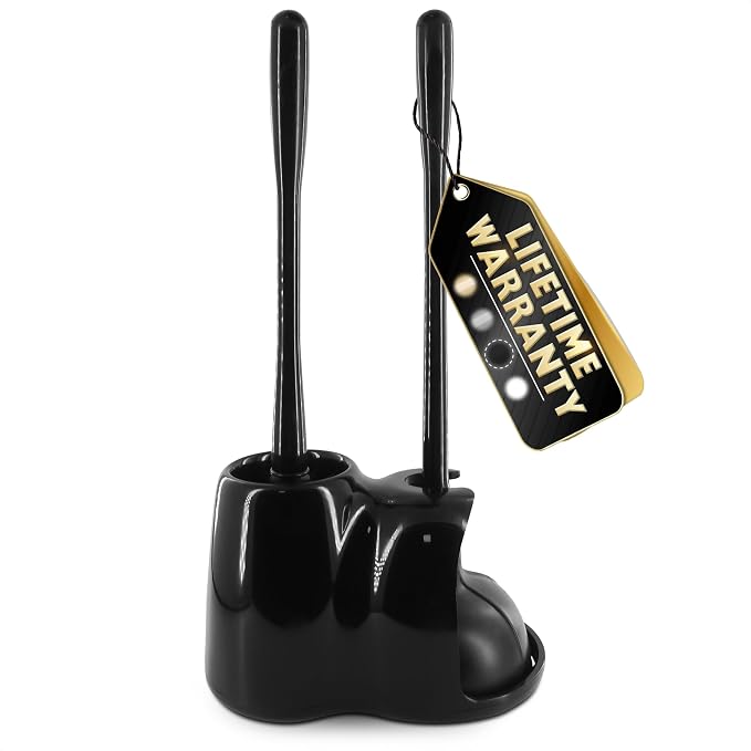2-in-1 Black Toilet Brush and Plunger Set by Novsix