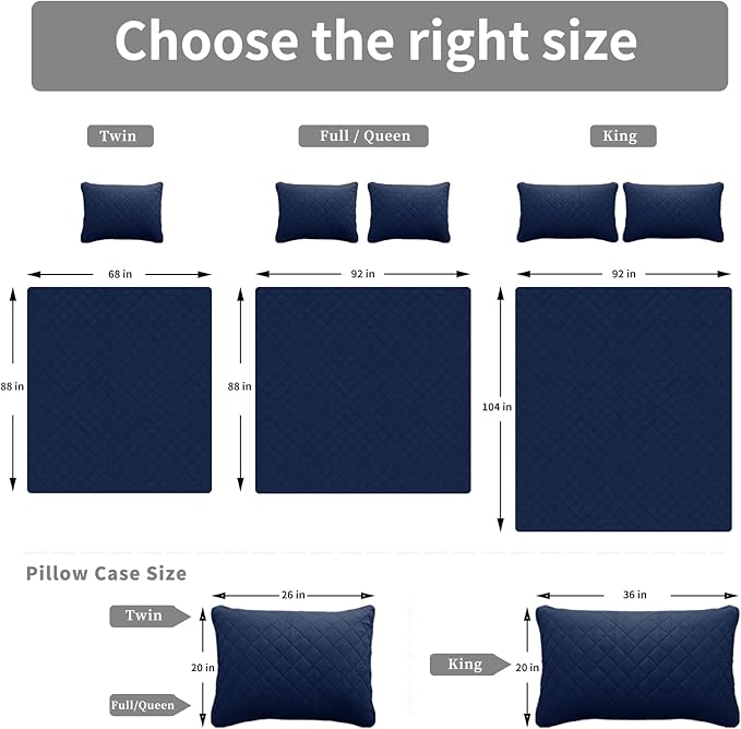 Easy-Going Full/Queen Size Reversible Quilt Set with 1 Quilt and 2 Pillow Shams, Soft Bed Quilt Cover, Water Resistant Lightweight Bedspread, Stain Resistant, Navy/Ivory