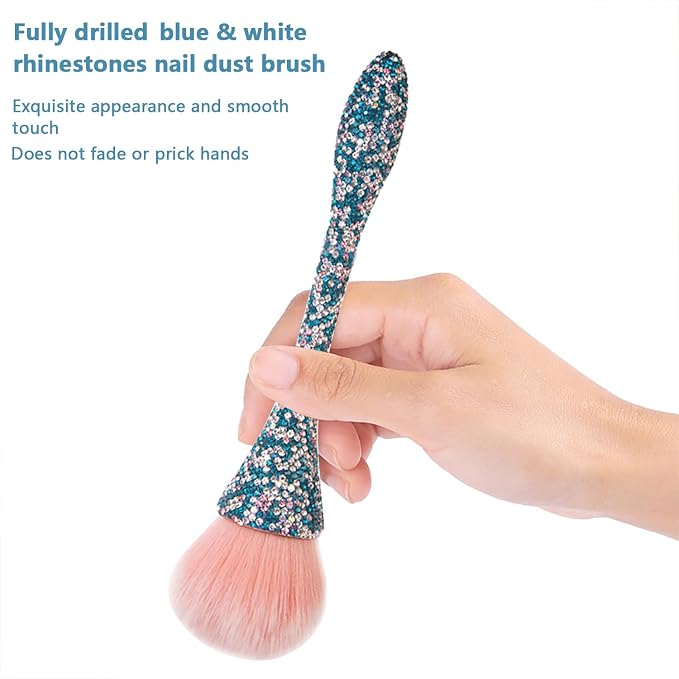 WOKOTO 1pcs Blue Shiny Rhinestone Nail Art Dust Brushes - Image 4