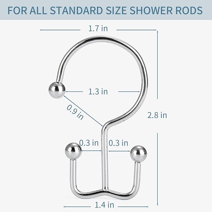 Goowin Shower Curtain Hooks, Durable Rust Proof Silver Shower Curtain Hooks - Image 5