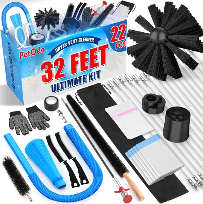 32-Feet Dryer Vent Cleaner Kit, Dryer Vent Cleaning Kit Lint Remover by PetOde