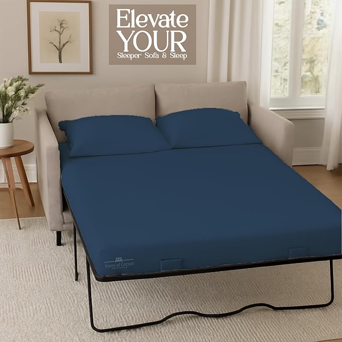 Sleeper Sofa 4 Piece Bed Sheet Set Premium Quality 100% Cotton 500 Thread Count, Smooth & Super Soft Sateen Weave, Extra Soft Bed Sheets, Wrinkle Free, 4 Inch Deep Pocket (Full, Medium)