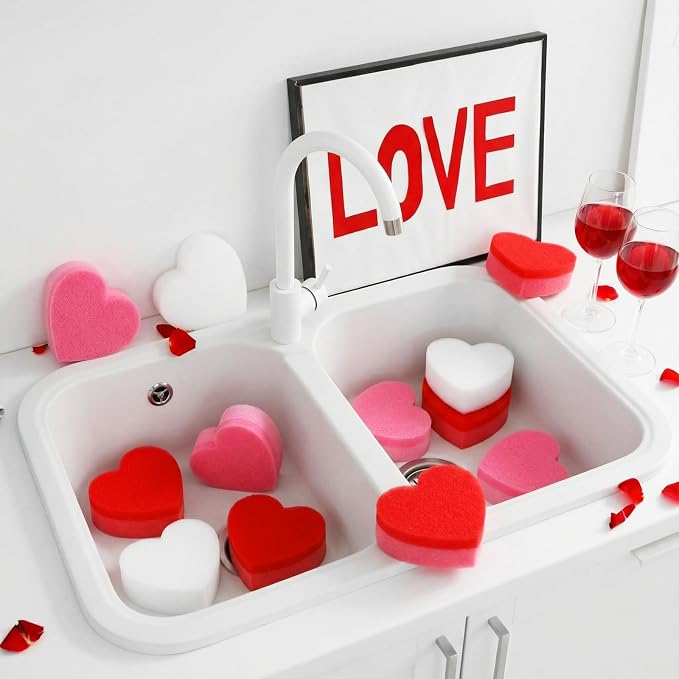 Tioncy 12 Pack Pink Heart Kitchen Sponges Bulk Dual Sided Valentine Scrubber - Image 6