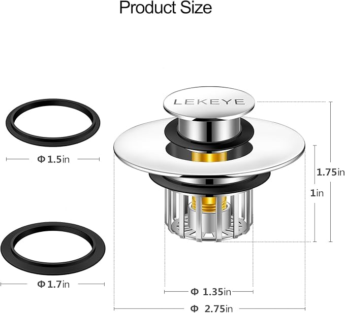 LEKEYE Tub Stopper | Shower Drain Hair Catcher | Pop-up Drain Stopper - Image 2