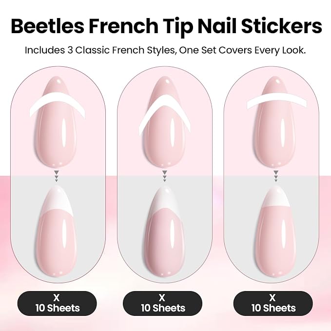 Beetles French Manicure Nail Art Stickers 30 Sheets French Tip Tool 3 Designs - Image 4