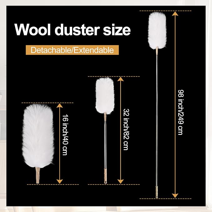 White Lambswool Extendable Duster, 32-98 Inch Bendable Wool Head - Image 2