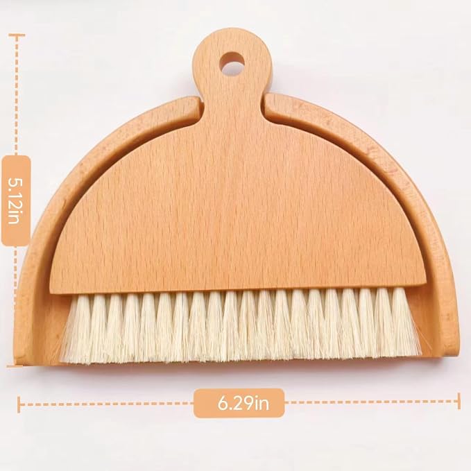 Wooden Dustpan and Brush Set Desktop Table Dustpan and Brush Set Tiny Small - Image 2