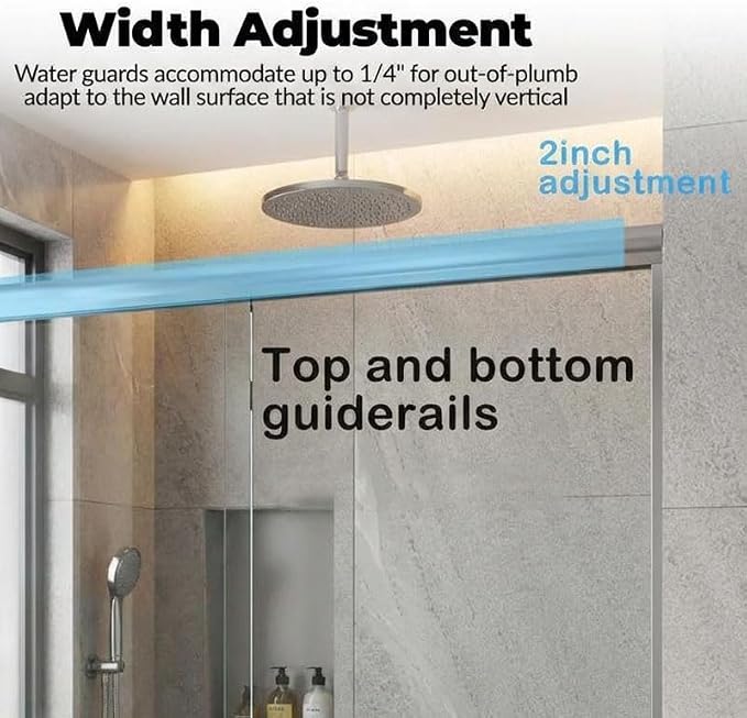 Aluminum Alloy Sliding Shower Door, Adjustable 50"-60" W x 72" H - Image 4