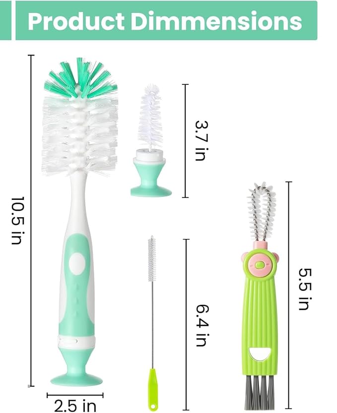 4-in-1 Baby Bottle Brush Set, Bottle Brush Cleaner, Bottle Cleaner Brush Set - Image 2