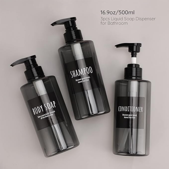 Refillable Shampoo Bottles, Segbeauty 16.9oz Shampoo Dispenser, Labeled Grey - Image 2