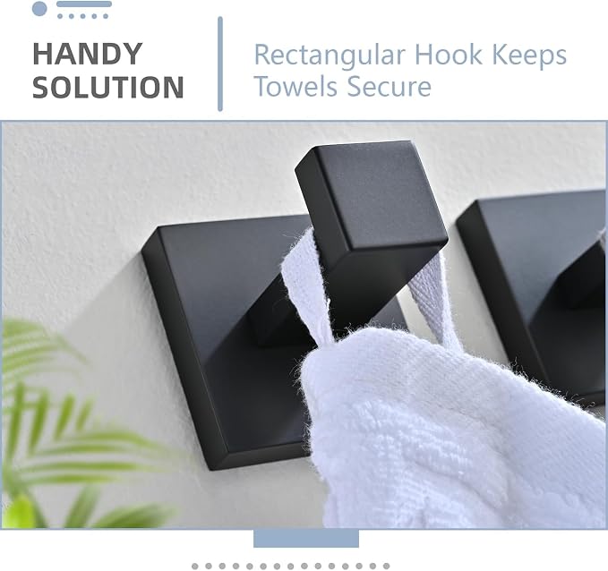 3PCS Bathroom Hardware Set, Matte Black Toilet Paper Holder, 2 Square Towel - Image 4