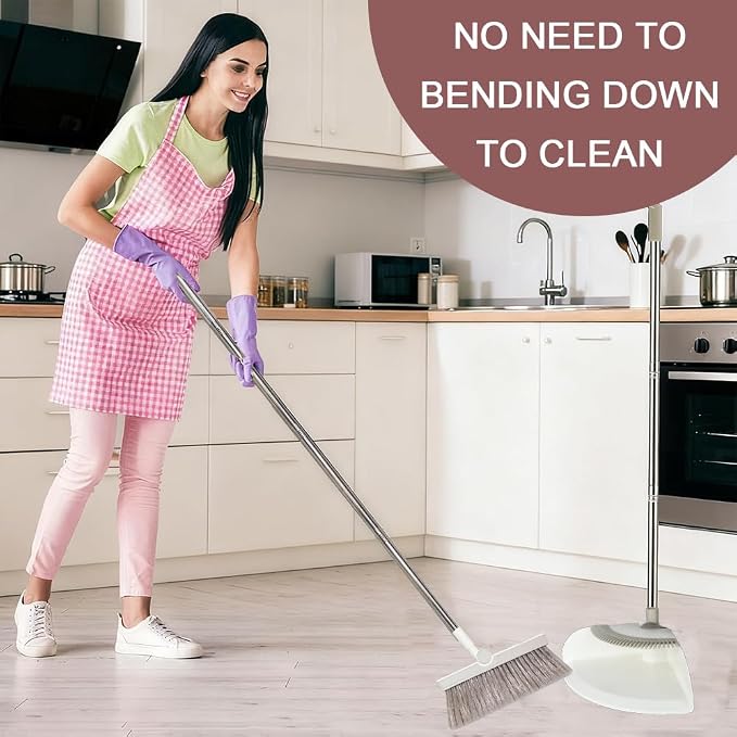 Triangular Indoor Broom and Dustpan Comb Set, 180° Rotating, Soft Bristle Long - Image 7