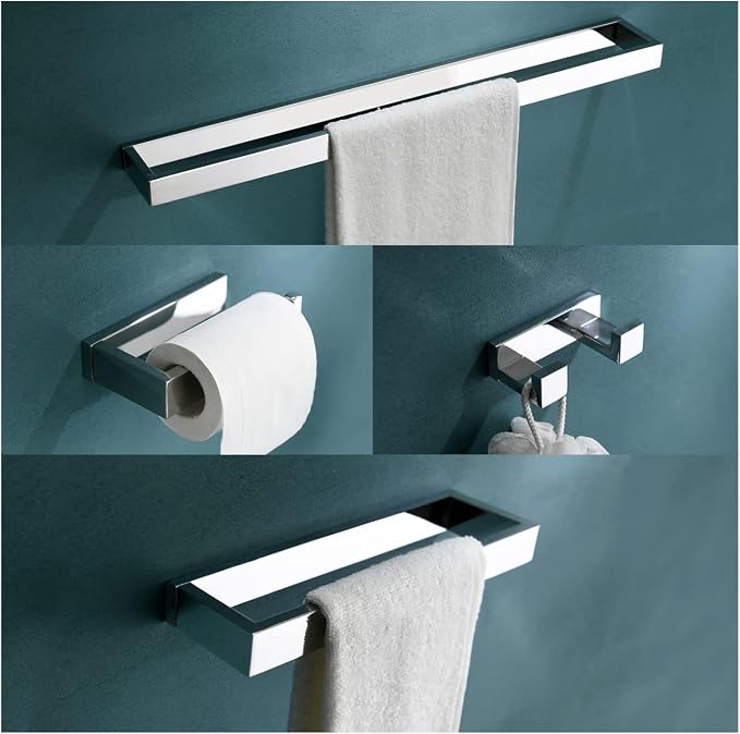 TNOMS 4-Pieces Bathroom Hardware Set, Polished Chrome Towel Bar Set, Wall by TNOMS