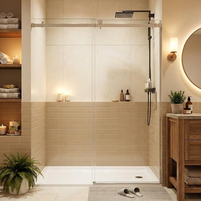Frameless Shower Door, Adjustable 56"-60" Width x 76" Height, 6mm Clear - Image 9