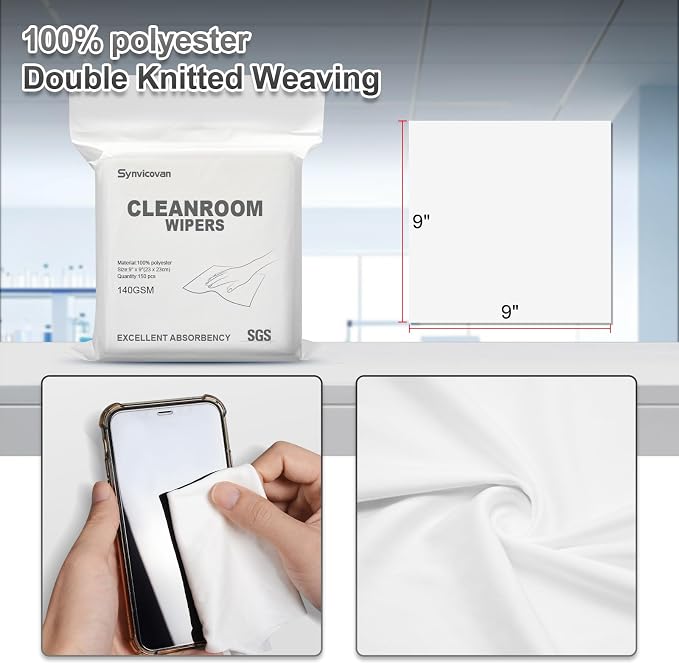 Cleanroom Wipers 9"x9" Double Knit 100% Lint Free Cloths - Image 3
