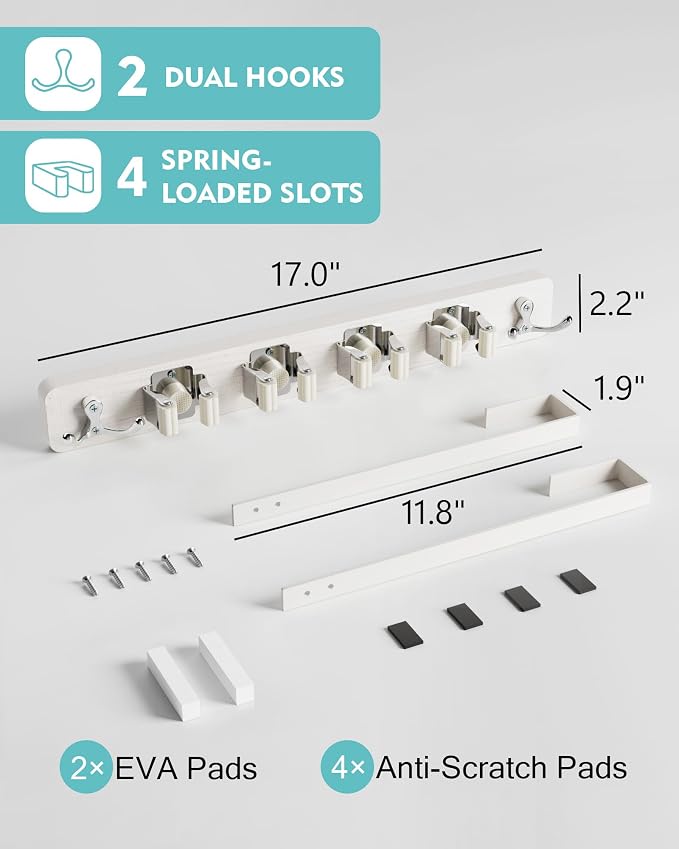 Mop and Broom Holder Wall Mount, No Drill Over the Door Broom and Mop Holder - Image 6