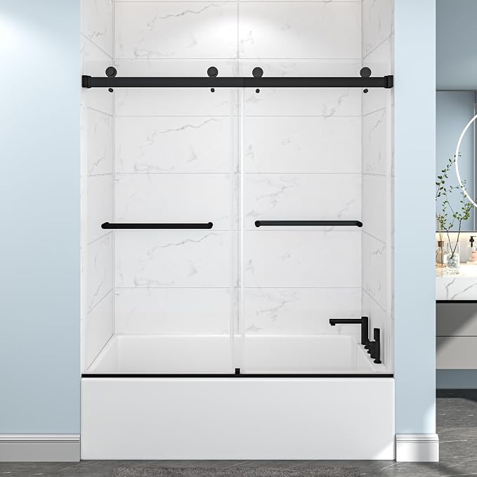 54"-60" W x 60" H Frameless Bathtub Shower Door, Double Sliding Shower Door by EPXMKXShowerDoor