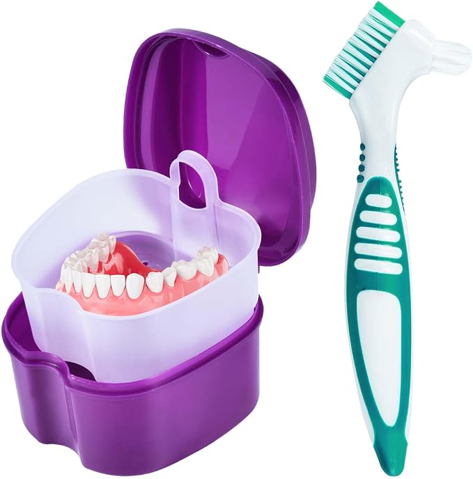 Purple Denture Bath Case Cup Box Holder Storage Container by KISEER