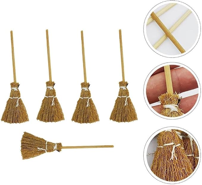 5Pcs Witch Broomstick Set, Miniature Broom Props, Fairy Decoration, Cinnamon - Image 4
