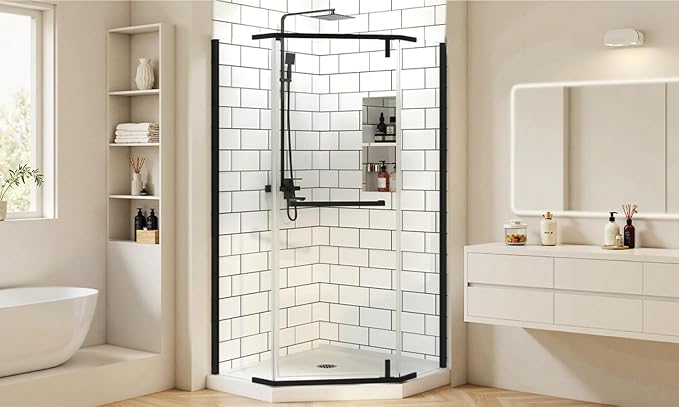 36" D x 36" W x 72" H Neo-Angle Frameless Shower Door, 1/4” SGCC Tempered Glass - Image 2
