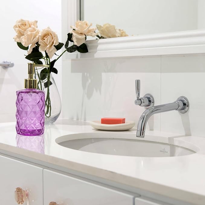 Glass Soap Dispenser with Gold Plastic Pump, 12oz Refillable Liquid Hand Soap - Image 5