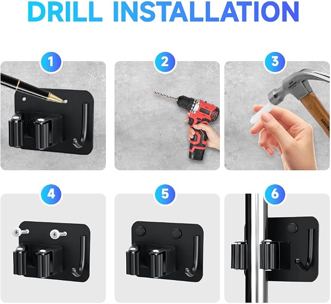 2-Pack Broom Holder with Heavy Duty Hooks, Upgraded Stainless Steel Mop Hanger. - Image 8
