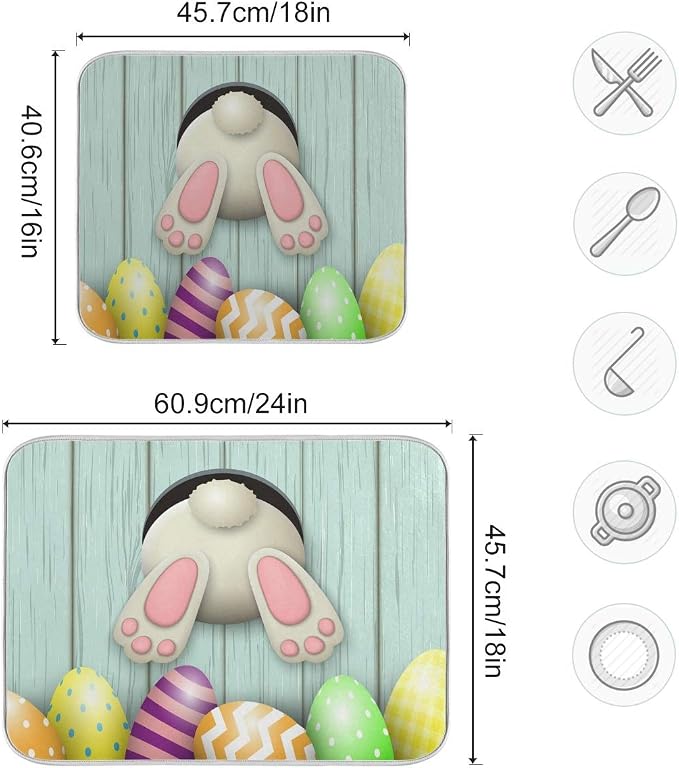 Happy Easter Eggs Bunny Tail Dish Drying Mat 16x18 - Image 3