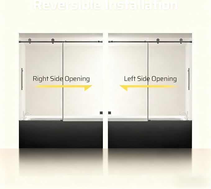 56-60" W x 60" H Bathroom Frameless Tub Sliding Shower Door, Soft-Close Bathtub - Image 8