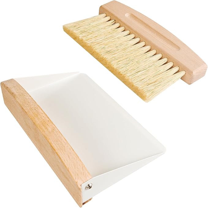 Small Dust Pan and Brush Set, Mini Hand Broom and Dustpan Set, Wooden Crumb by Nokiils
