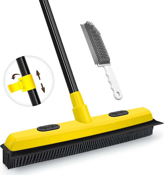 JEHONN Rubber Broom with Squeegee, Pet Hair Remover 52.8 inches Long Handle by JEHONN