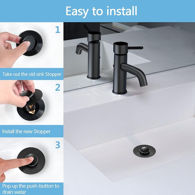 Black Bathroom Sink Stopper – Pop Up Drain Stopper & Sink Strainer, Universal - Image 6