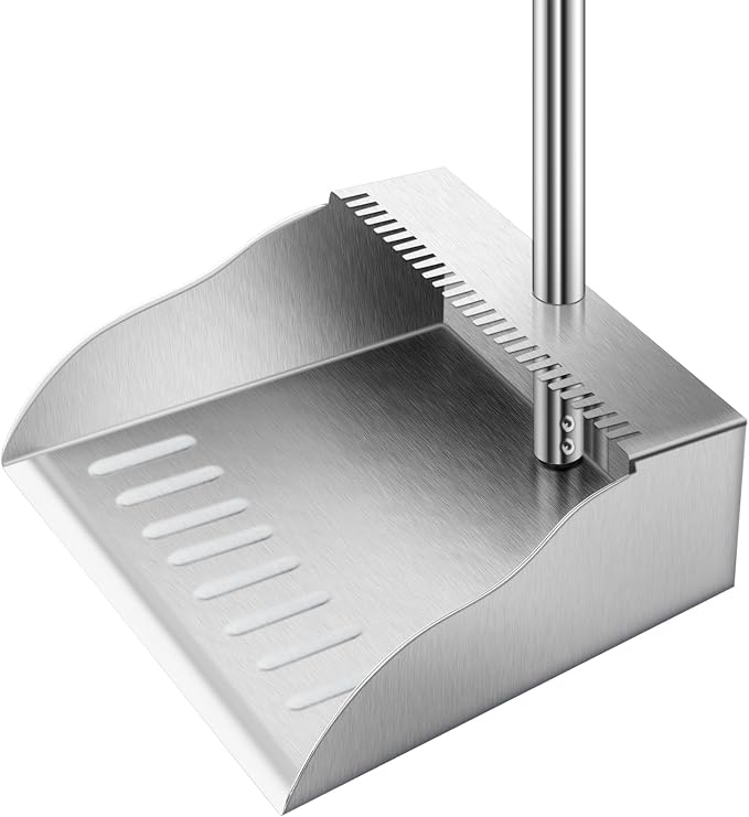 Dust Pans with Long Handle, Heavy Duty Metal Dust Pan with Handle, Upright by Hanber