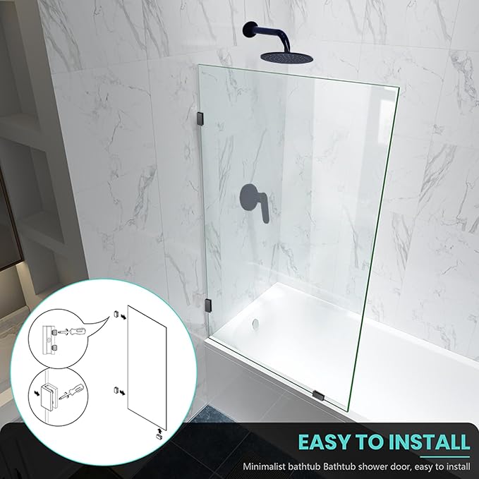 34" W x 58" H Frameless Single Fixed Bath Panel, Fixed Bathtub Screen - Image 2