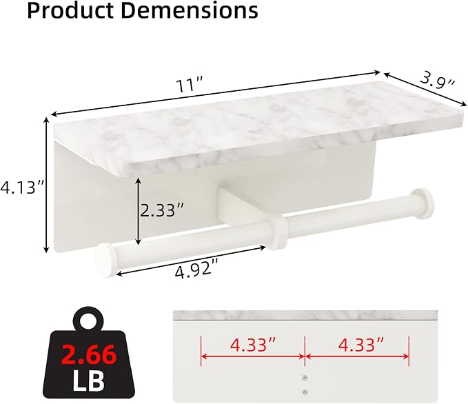 White Toilet Paper Holder with Shelf, New Upgrade Double Toilet Paper Holder - Image 6