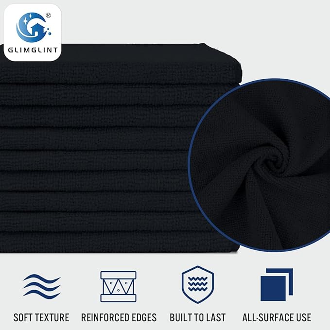 GLIMGLINT Black Microfiber Cleaning Cloth, 150 Pack Microfiber Towels - Image 3