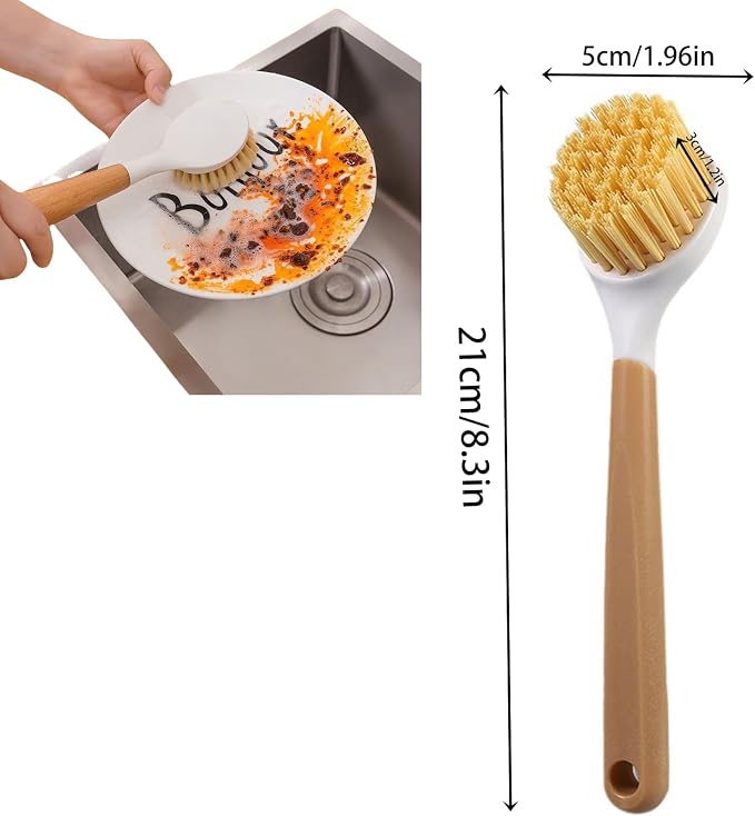 Dish Brush with Built-in Scraper, Non-Slip Durable Plastic Handle Heavy Duty - Image 2