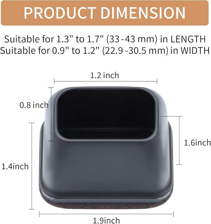 Ezprotekt 8 Pcs Rectangle Black Silicone Chair Leg Floor Protectors - Image 2