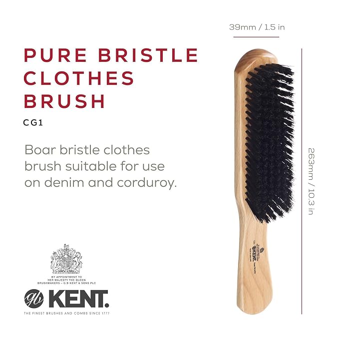 Kent CG1 Clothes Brush Cherrywood 100% Natural Black Bristle and Lint Remover - Image 2